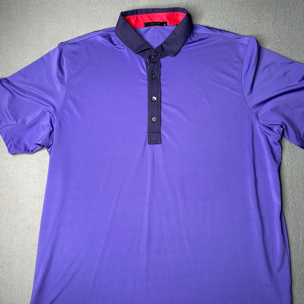 Greyson Polo Shirt Mens XL Purple Short Sleeve Performance Golf Wolf Logo - Picture 2 of 11